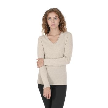 Crown of Edinburgh Cashmere Women's Premium Italian Cashmere V-Neck Sweater in Beige - 44 EU