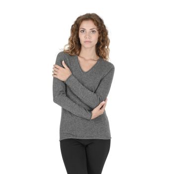 Crown of Edinburgh Cashmere Women's Cashmere V-Neck Sweater for Women in Grey - 42 EU