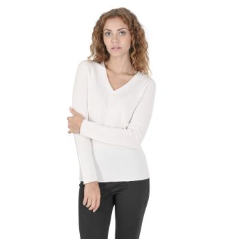 Crown of Edinburgh Cashmere Women's Premium Italian Cashmere V-Neck Sweater in Off white - 40 EU