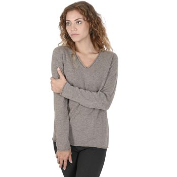 Crown of Edinburgh Cashmere Women's Premium Cashmere V-Neck Sweater in Taupe - 40 EU