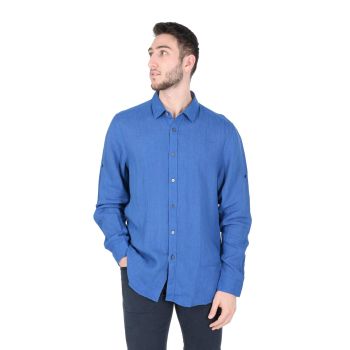 Hugo Boss Men's Linen Blue Shirt in Blue - S