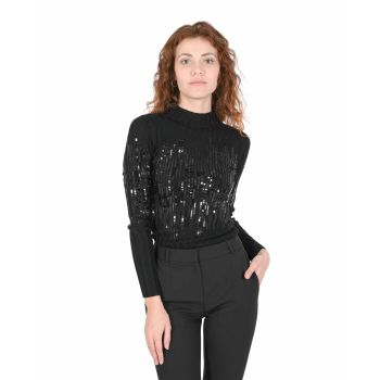 Hugo Boss Women's Black Cotton Blend Sweater with Silk Detail in Black - XS