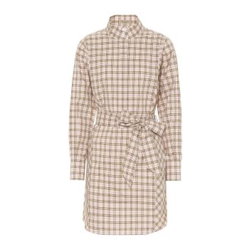 Iconic Check Cotton Shirt Dress with Long Sleeves and Belt 40 IT Women