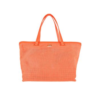 Perforated Squares Texture Handbag with Unique Zipped Compartment One Size Women