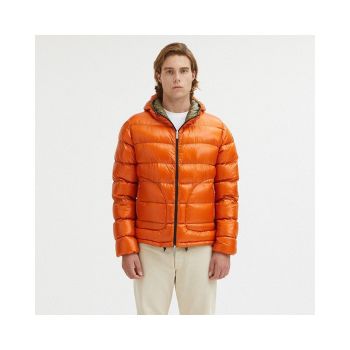 Reversible Goose Down Padded Jacket with Front Zip Closure L Men