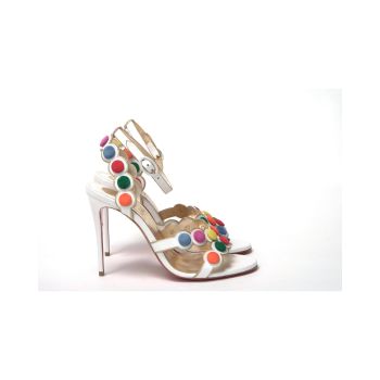 White Leather High Heels with Multi-Coloured Spot Design 37.5 EU Women