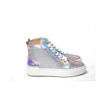 Embellished Leather High Top Sneakers with Swarovski Crystals 35 EU Women