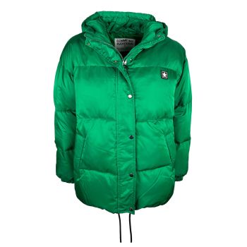 Padded Down Jacket with Hood and Logo Print S Women