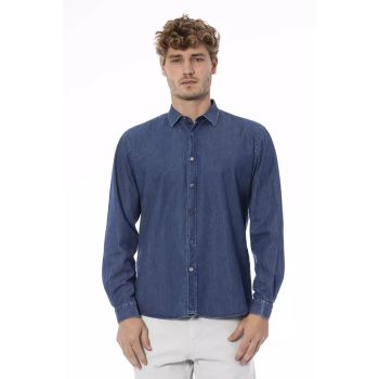 Button-Front Slim Fit Shirt with Italian Collar for Men L Men