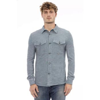 Italian Neck Button Closure Shirt with Front Pockets 48 IT Men