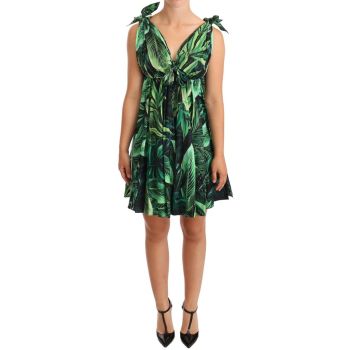 Flared Mini A-line Dress with Philodendron Leaf Print 38 IT Women