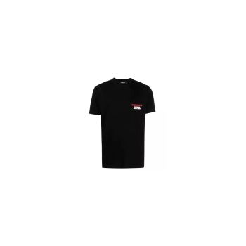 Black Cotton T-Shirt with Contrasting Logo Stamps L Men