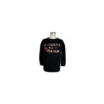 Black Cotton Sweatshirt with Front Print and Logo Patch - Made in Italy 42 IT Women