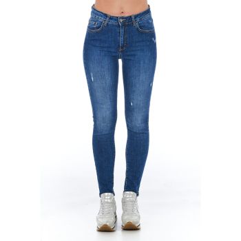 Worn Wash Denim Jeans with Multi-Pockets and Front Closure W28 US Women