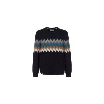 Multicolored Zig-Zag Pattern Crew Neck Sweater by Fred Mello 3XL Men