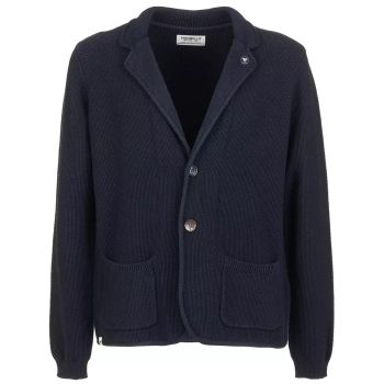 Dark Blue Cotton Sports Jacket with Two Button Closure and Front Pockets M Men