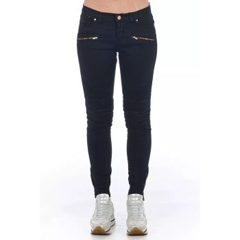 Stretch Denim Biker Jeans with Worn Wash and Multipockets 42 IT Women