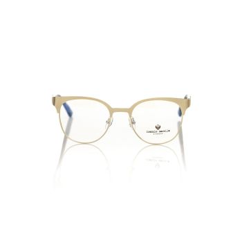 Gold Metal Clubmaster Eyeglasses with Geometric Pattern Temple One Size Women