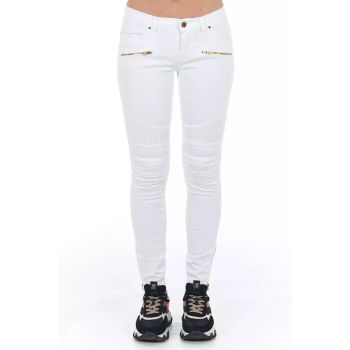 Stretch Denim Biker Jeans with Worn Wash and Multipockets 40 IT Women