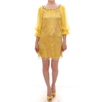 Yellow Lace Crystal Sheath Dress by Dolce & Gabbana 38 IT Women