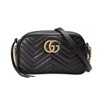 GG Marmont Quilted Leather Shoulder Bag with Chain Strap and Top Zipper Closure One Size Women