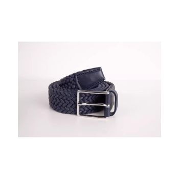 Harmont & Blaine Dark Blue Fabric Belt with Engraved Logo Buckle 110 cm Men