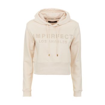 Beige Hoodie with Rhinestone Logo S Women