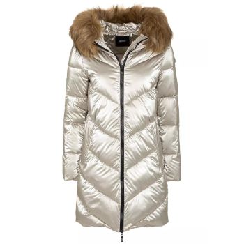 Long Down Jacket with Hood and Eco-Fur S Women