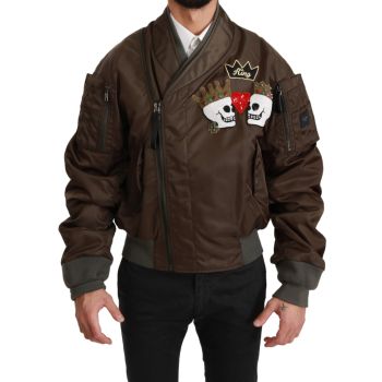 Double-Breasted Bomber Jacket with Sequined Appliques 46 IT Men