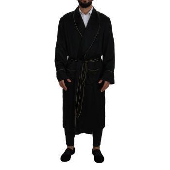 Silk Long Coat Robe with Shawl Lapels and Belt 50 IT Men