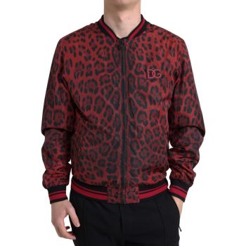 Dolce & Gabbana Men's Red Leopard Bomber Short Coat Jacket - 44 IT