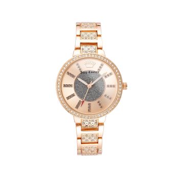 Rose Gold Metal Fashion Watch with Rhine Stone Facing One Size Women