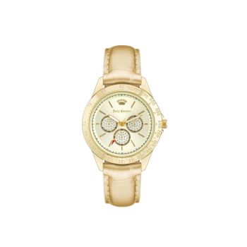 Gold Rhinestone Fashion Watch with Leatherette Wristband One Size Women