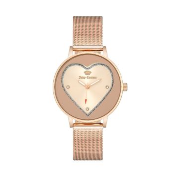 Rose Gold Metal Fashion Watch with Rhine Stone Facing and Stainless Steel Mesh Wristband One Size Women