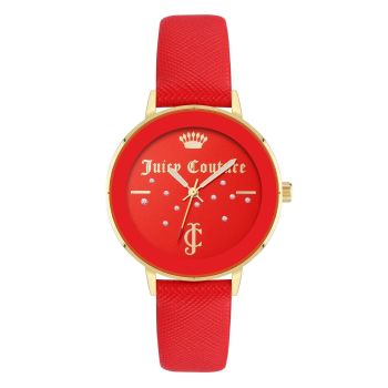 Gold Rhinestone Fashion Watch with Red Leatherette Strap One Size Women