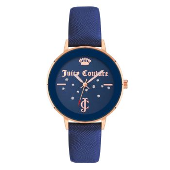 Rose Gold Analog Rhinestone Fashion Watch with Blue Leatherette Strap One Size Women