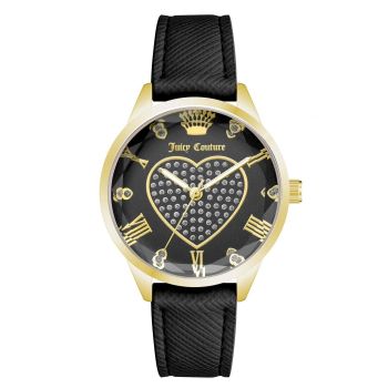 Gold Rhinestone Fashion Watch with Leatherette Strap One Size Women