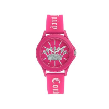 Pink Analog Quartz Watch with Rhine Stone Facing and Pin Buckle Closure One Size Women