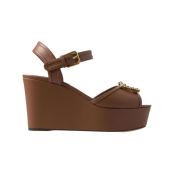 Dolce & Gabbana Women's Brown Leather AMORE Wedges Sandals Shoes - 36 EU