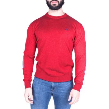 Cotton Crew Neck Sweater with Logo Embroidery and Colored Patch M Men