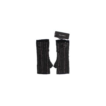 Black Knitted Cashmere Sequined Embedded Gloves S Women