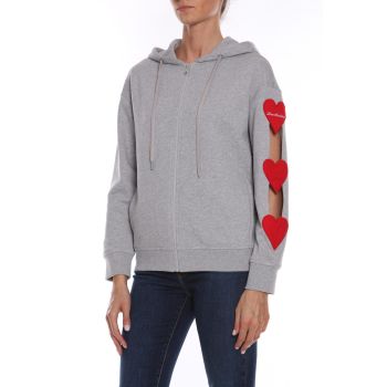 Embroidered Heart Cotton Sweatshirt with Hood and Zip Closure 44 IT Women