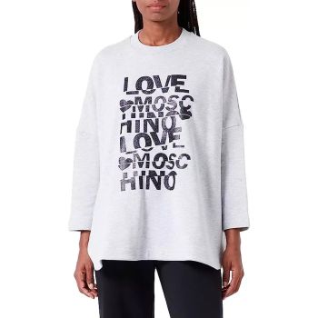 Oversized Crewneck Sweatshirt with Glued-Effect Glitter Print M Women