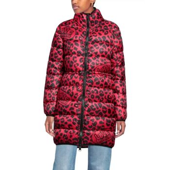 Leopard-Themed Logo Print Down Jacket by Love Moschino 42 IT Women