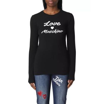 Love Moschino Logo Print Long-Sleeved Cotton T-Shirt 46 IT Women