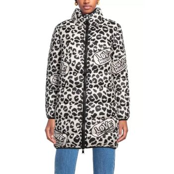 Leopard Print Logo Down Jacket 42 IT Women