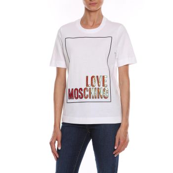 Embossed Logo Cotton T-Shirt by Love Moschino 46 IT Women