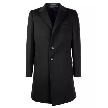 Loro Piana Mens Black Coat with Front Button Closure and Slanted Side Pockets 52 IT Men