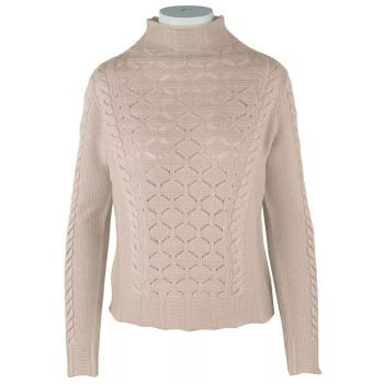 Malo Wool and Cashmere Half-Neck Sweater with Rhombus and Cable Patterns L Women