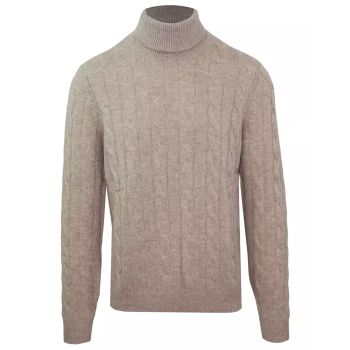 Malo Cable and Ribbed Wool Cashmere Turtleneck L Men